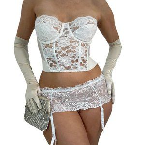 Alexis White Floral Lace Lingerie Garter belt Skirt [XS-M]